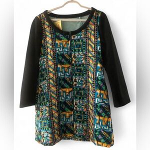 Vintage psychedelic quilted style retro hippie zip up geometric dress tunic